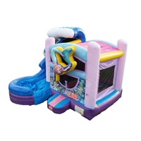 Château gonflable commercial rose sirène au design innovant avec toboggan pour enfants