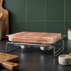 Vente flash - Pierre à cuisiner en sel rose de l'Himalaya raffiné avec support en acier inoxydable 30x20x5cm - Product Image 1