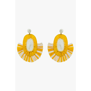 Orecchini Maxi Pendenti in Rafia con Nappe Gialle e Bianche - Product Image 3