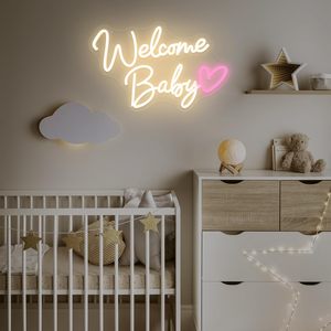 Panneaux néon LED « Bienvenue Bébé » à intensité variable, alimentés par USB, lumière d'ambiance, décoration de vitrine, éclairage de rue, personnalisables 5V - Product Image 3