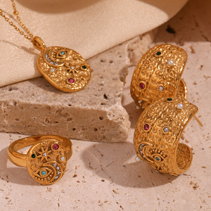 2024 thời trang Earring Ring Set, thép không gỉ mạ 18K vàng, Micro dát sao và mặt trăng Vòng cổ cho phụ nữ - Product Image 5