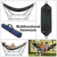 Hamac double de style décontracté moderne avec support inclus, mobilier d'extérieur pliable en toile de coton et matériau PC, capacité de charge de 150 kg, pour tous.