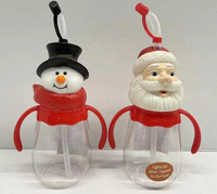 Bouteille d'eau réutilisable 500 ml pour enfants avec paille, motifs de Noël (Bonhomme de neige, Fraise, Citrouille) et de dessins animés d'Halloween, couvercle en plastique