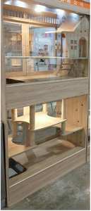 Vitrine de cabine pour chat en bois massif moderne simple à 2 positions avec bande lumineuse jouet maison pour chat plateau en plastique palette boîte d'emballage - Product Image 2