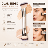 Pinceau de maquillage double tête, rond et biseauté, pinceau cosmétique professionnel pour fond de teint liquide, poudre et blush