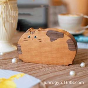 Boîte à bijoux en bois pour chat, couleur unie, forme imprimée, pour le rangement de colliers et bracelets - Product Image 1