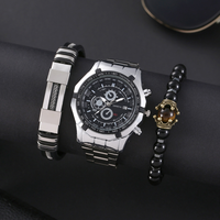 LP56 Quarz Herrenuhr mit Edelstahlarmband & Gehäuse aus Legierung, 3BAR wasserdicht, 40MM Zifferblatt, modische Armbanduhren, 3-teiliges Geschenkset