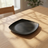 Assiettes en mélamine noires minimalistes écologiques jetables de qualité alimentaire de 7,5 pouces pour poisson
