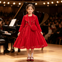 Ensemble 3 pièces pour filles : Robe de princesse en dentelle, veste blazer et sac – Idéal pour mariage, anniversaire, banquet, concours de beauté – Robe de soirée brodée pour fille