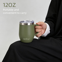 Nouvelle vente en gros usine : Mug de voyage 12oz pour café et boissons, avec poignée, logo OEM, impression 3D, motifs mignons, couleurs rose clair, noir, et gobelet à vin