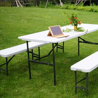 Ensemble de table pliante en plastique au meilleur prix pour la pêche en camping en plein air avec une table de 6 pieds et 2 bancs de 6 pieds