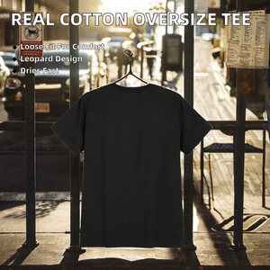 T-shirts en toile de coton véritable, nouveau modèle, pour hommes, décontractés, oversize, de luxe, au crochet, imprimé léopard, écologiques, 220g, vierges - Product Image 2