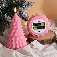 Matti's Pillar Pink Tree Fernbedienung Timer 3D Echte Flamme Heimdekoration Batteriebetriebener Weihnachtsbaum LED-Kerze Flammenlos