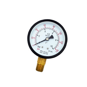 60 मिमी सस्ता सामान्य दबाव गेज डुअल स्केल 10बार 140psi एयर प्रेशर सेंसर ब्लैक आयरन केस प्रेशर गेज - Product Image 1