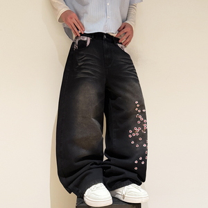 <span class=keywords><strong>Jeans</strong></span> amples vintage brodés, coupe décontractée, jambe <span class=keywords><strong>large</strong></span>, en denim, pour hommes – Vente en gros - Product Image 3