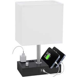 Lámpara de Mesa LED Moderna con USB Tipo C, Interruptor de Botón, <span class=keywords><strong>2</strong></span> Tomas de Corriente, Protección Ocular, Cuerpo de Hierro para Cabecera de Dormitorio o Escritorio - Product Image 5