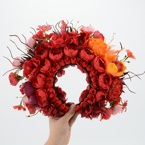 Accesorio para el Cabello Hanfu de Dongchen Crafts, Diadema de Flores de Seda Roja de 36 cm de Ancho para Accesorios de Fotografía de Bodas - Product Image 1