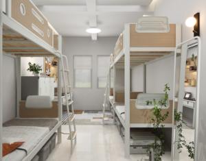 Mobilier africain pour <span class=keywords><strong>étudiant</strong></span>s Lit mezzanine moderne en bois Lit triple superposé Lit double pour filles avec placard de rangement Utilisation en <span class=keywords><strong>appartement</strong></span> scolaire - Product Image 5