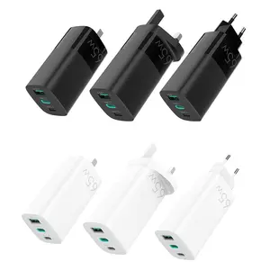 Chargeur GaN multifonction pliable 65W, double Port USB A + C, PD 3.0, Charge ultra rapide, Slim, mural