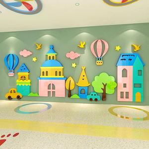 Haute qualité coloré château dessin animé 3d acrylique autocollant mural pour garçon enfants chambre école maternelle décoration murale - Product Image 4