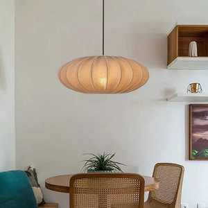 Lampe suspendue ronde en tissu de style Wabi Sabi japonais, base d'ampoule E27, pour restaurant, chambre à coucher, salon, salon de thé, d'inspiration Zen - Product Image 3