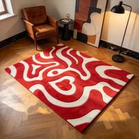 Tapis tufté fait main moderne abstrait à motif de cœur ondulé, rouge et blanc, esthétique, antidérapant, moelleux, pour la maison, cadeau unique