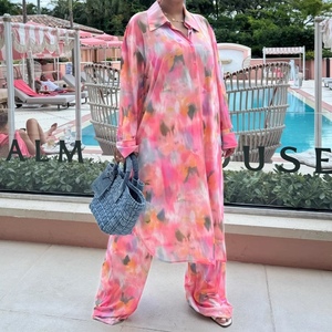 Women's Plus Size Loose Print Long Cardigan Shirt Casual Wide Leg <b>Pants</b> African Style Light Luxury 2-Piece Set Fashion - Product Image 2