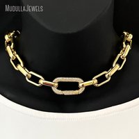 NM45635 Mousqueton à ressort avec zircon cubique pavé coeur charme plaqué or 18k chaîne collier bijoux de mode