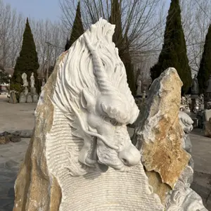 Statue de tête de dragon en marbre, artistique, décoration en pierre antique de jardin