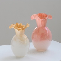 Bixuan moderne soufflé à la main Vase en verre couleur unie Arrangement de fleurs optique nacré à volants pétale bouche Table décor Table pièce maîtresse