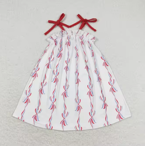 Vestidos al por mayor para niñas, para el 4 de julio, estilo boutique, con estampado de bandera estadounidense, estrellas y rayas, sin mangas, con volantes. - Product Image 3