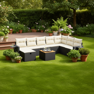 ชุดโซฟาสวนหวายเทียมสีดำแบบโมดูลาร์ D0100XFT1LP เฟอร์นิเจอร์กลางแจ้งที่ทนทาน พร้อมเบาะโฟมความหนาแน่นสูง - Product Image 2