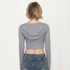 Camiseta con Capucha de Corte Ajustado y Transpirable con Mangas Acampanadas - Algodón Elástico de Punto, Estilo Casual Minimalista, Color Liso, Venta al por Mayor - Product Image 6