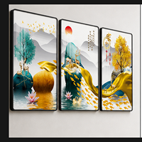 Tableau mural abstrait en toile à trois panneaux, paysage de montagne bleu sarcelle et or, pour entrée, salon, hôtel, intérieurs modernes