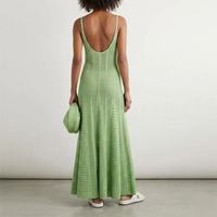 Robe longue femme en crochet personnalisée, sexy, col en V, ajourée, sans manches, style pointelle, pour la plage et les vacances