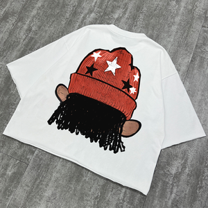 Camiseta de algodón 100% de alta calidad, estilo streetwear, blanca, con estampado, cuello redondo, diseño de diseñador, de gran gramaje y corte oversize. - Product Image 4