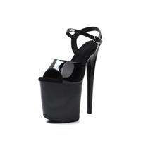 Sandales à plateforme ultra-hautes de 20 cm en cuir verni à bout ouvert avec bride à la cheville, chaussures sexy pour la pole dance pour femmes
