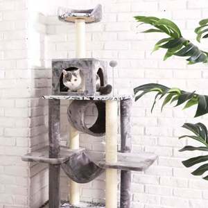 Arbre à chat en bois gris, beige, marron, tour et condo, vente en gros du fabricant - Product Image 5