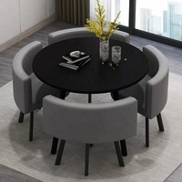 [Économie d'espace] Ensemble de table à manger ronde moderne de luxe - 4 chaises en acier rembourrées pour restaurant, appartement et bistrot - Facile à nettoyer