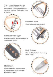 Pelador de patatas multifuncional giratorio para frutas y verduras, pelador de patatas y zanahorias en juliana - Product Image 4