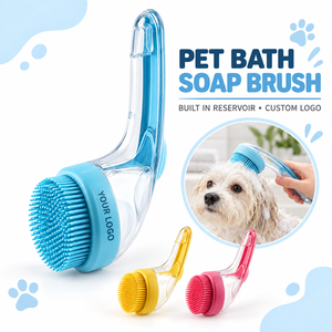 Custom Logo Pet Bath <b>Brush</b> with Soap Dispenser Soft Silicone Dog Shampoo <b>Brush</b> Portable Pet Grooming Tool - Product Image 1