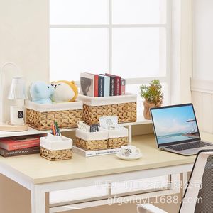 Rattan <b>Storage</b> <b>Baskets</b> Rectangle Linen Canvas Home Organization For Living Room Kitchen Desktop - Product Image 2