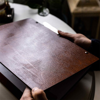 Carpeta de archivos de menú de cuaderno con cubierta de madera de bambú y correa de cuero de lujo personalizada para restaurante Hotel Wine Bar Promoción Comercial
