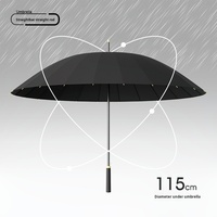 Parapluie de golf de haute qualité à ouverture automatique à 24 baleines en fibre de verre de l'usine LM-H, couleur unie, coupe-vent, parapluie droit de 105 cm