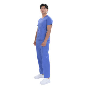 Set di Scrub medicali in poliestere elasticizzato a 4 vie blu scuro personalizzato | Uniforme ospedaliera Unisex OEM con pantaloni in vita elastica - Product Image 2