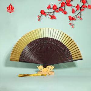 2025 Custom Carved Logo Bamboo Paper and Fabric Folding Hand Fans Personalized Flower Style Bamboo Crafts Product