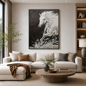 Quadro Moderno Monocromatico con Cavallo, Arte Astratta Fatta a Mano, Grande Opera d'Arte Neutra da Appendere, Decorazione <span class=keywords><strong>per</strong></span> la Casa, Dipinto a Olio - Product Image 2