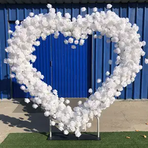 SH-1020 mawar putih dengan hati/bentuk bulan/lengkungan/lingkaran bulat/tanduk latar belakang pernikahan bingkai bunga panggung pesta pintu