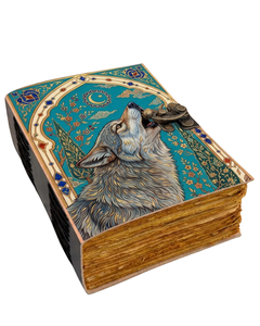 Carnet Grimoire en Cuir Fait Main Motif Loup hurlant, Vintage, Couverture Rigide avec Papier à Bord Brut pour Écriture et Cadeaux - Product Image 2