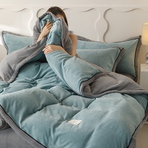 Piumino Moderno in <span class=keywords><strong>Velluto</strong></span> per Maternità e Neonati, Set Quattro Pezzi, Morbido e Caldo, per Dormitorio Studentesco, Singolo/Doppio, Tinta Unita, Autunno/Inverno - Product Image 2
